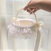 Lace Ruffle Wedding Baskets Bowknot Flower Baskets for Wedding Ceremony Wedding Flower Girl Basket with Pearls Handle