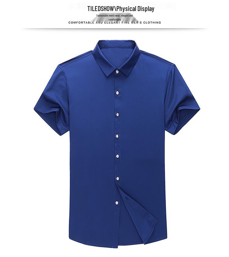Men's Summer Solid Color Short-Sleeve Turn-Down Collar Shirt - Casual and Workwear Top