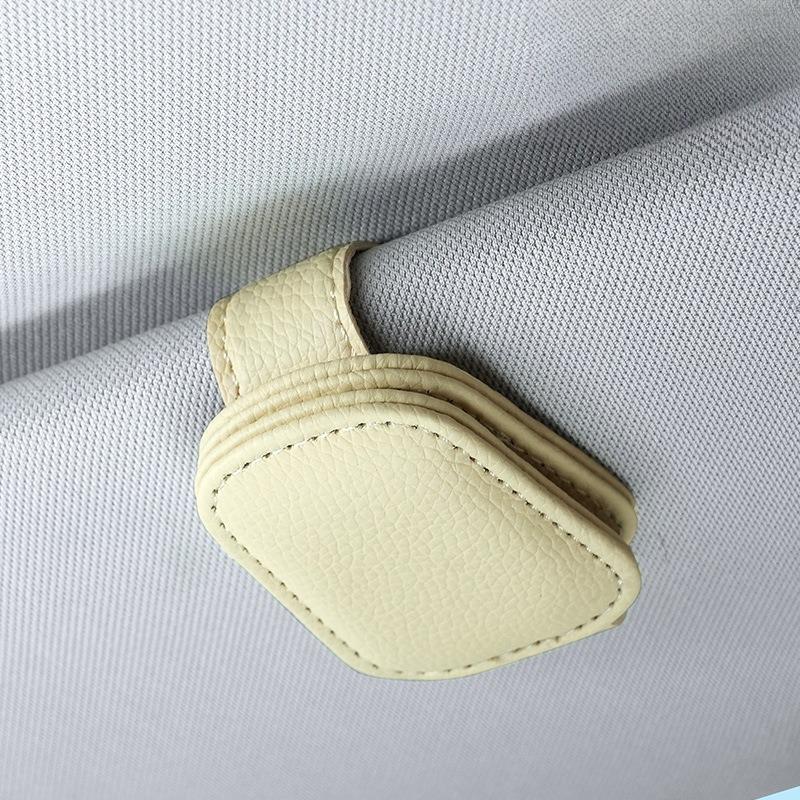Premium Leather Car Glasses Holder - Luxury Visor Clip with Multi-Card Storage