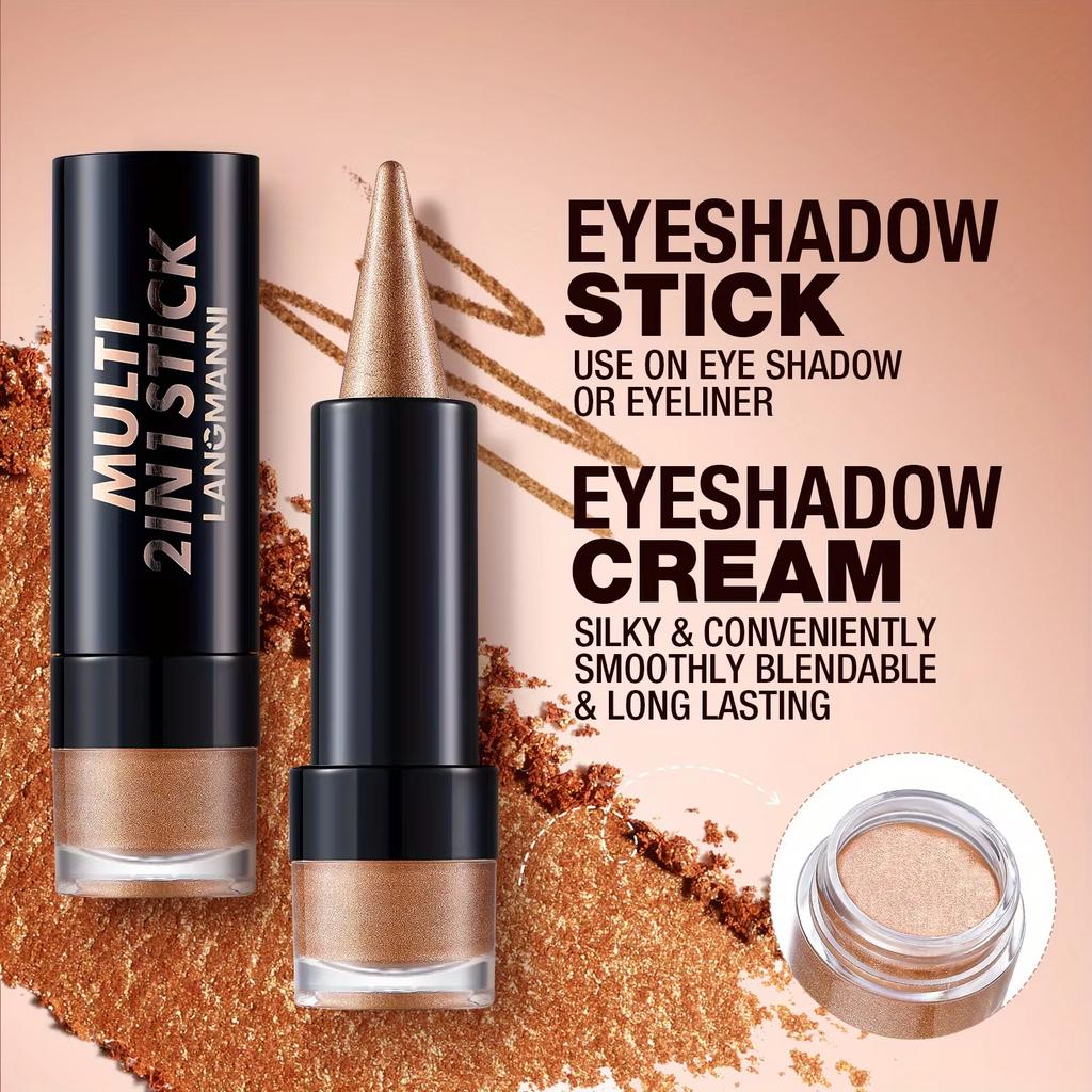 2 IN 1 Bullet Pearlescent Eye Shadow Pen Pointed Eyeliner Stick Caramel Brown Black Eyeshadow Makeup Silky Smooth Waterproof Lasting Eyeshadow