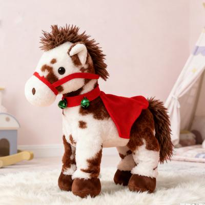 Cavalo de Pelúcia Elétrico Pintado Andando e Relinchando Brinquedo de Animal de Pelúcia Realista Boneca Aconchegante Presente de Aniversário para Crianças Pequenas