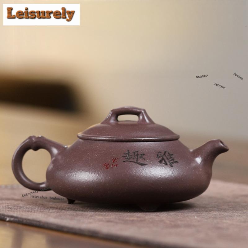 161ml Classic Yixing Purple Clay Teapots Artists Handmade Lotus Nut Pot Raw Ore Azure Mud Kettle Chinese Zisha Tea Set Ornaments