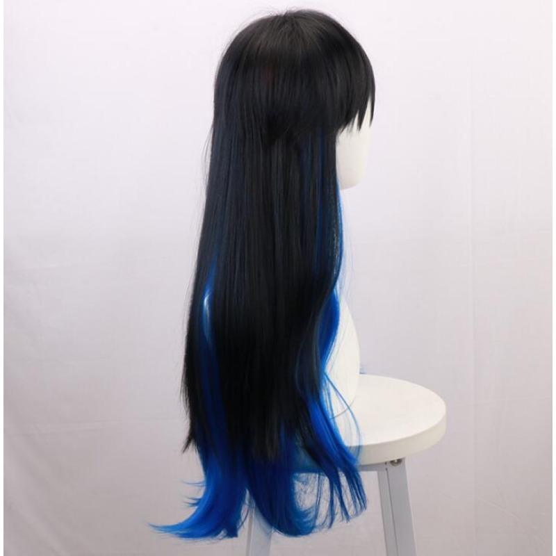 Hashibira Inosuke Cosplay Demon Slayer Kimetsu No Yaiba Black Blue Ombre Heat Resistant Hair Men Women Role Play Costume Wigs