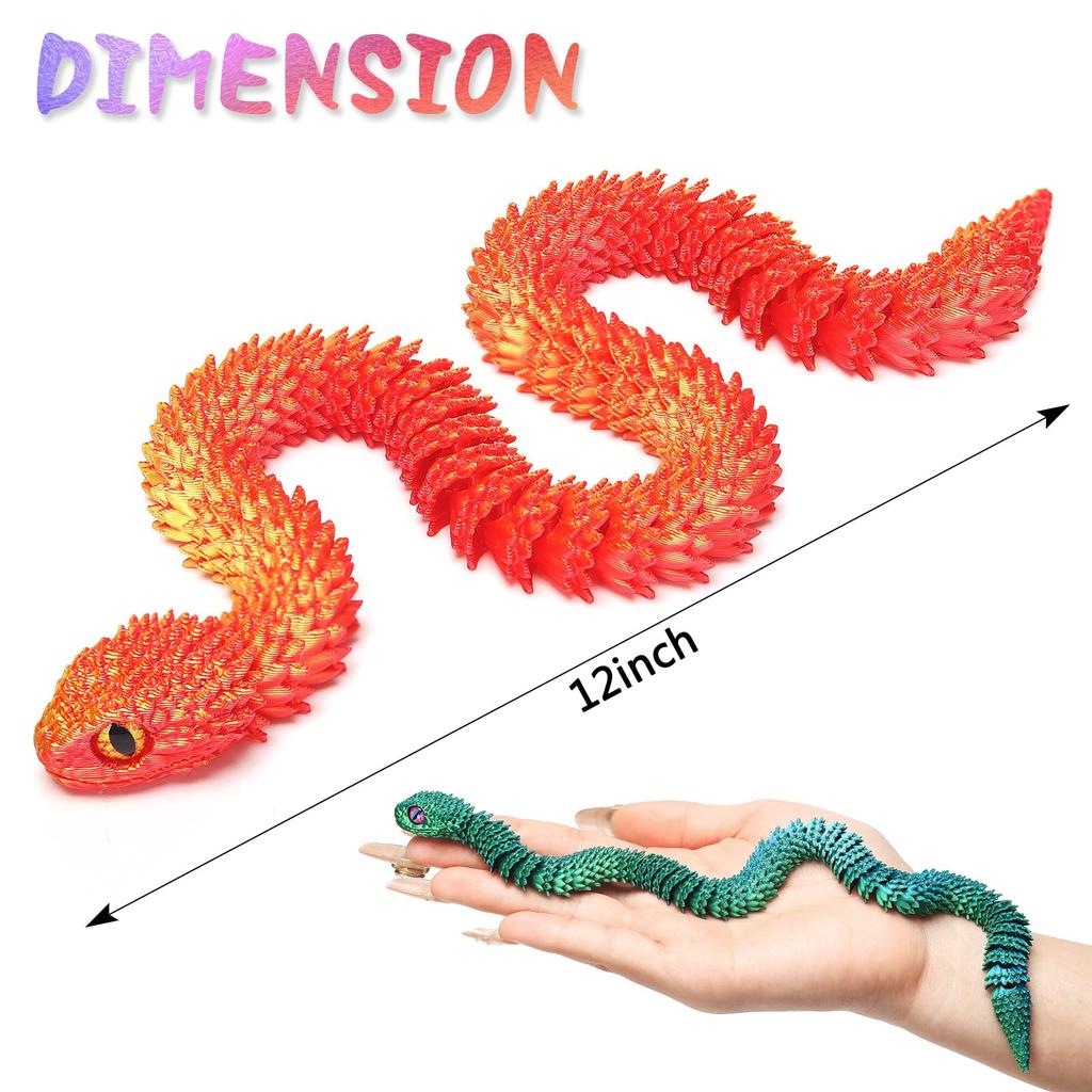 Articulated Snake Figure 3D Printed Realistic Flexible Movable Fidget Toy for Desk Decor - Simulation Animal Model Creative Gift
