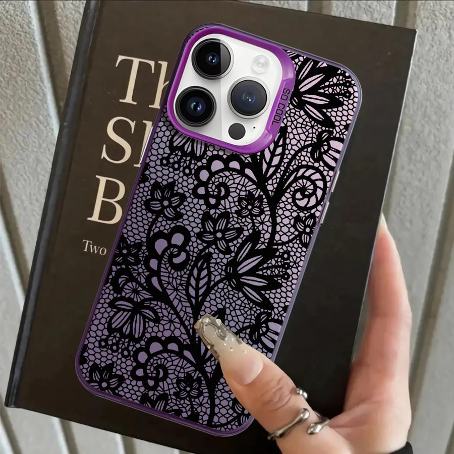Back Phone Cover Case for iPhone 17 Pro Max 11 Air XS XR 15 Plus 13 Pro 16 14 12 Black Fashion Cool Lace