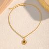 Light Luxury Sunflower Tiger Eye Stone Gold Choker Necklace Retro Unique Pendant For Women