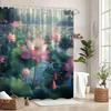 Bath Curtain - Serene Lake with Pink Lotus Flowers, Calm Water & Greenery, Realistic Floral Design, Peaceful Bathroom Decor