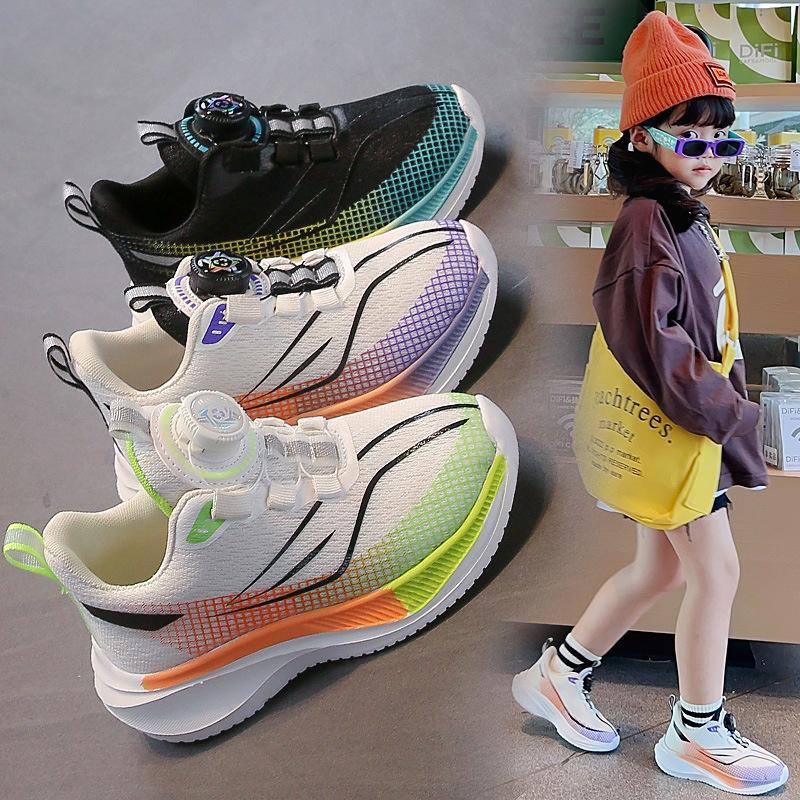 Girls' sports shoes 2025 spring and autumn new fashion knob medium and older children's casual shoes soft sole non-slip children's running shoes