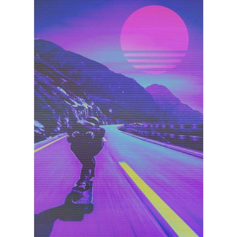 

80s City Night CAR HOUSE SUNSET Wall Art 80s Outrun Vaporwave Style Poster Painting Decoration Kawaii Room Decor Canvas Poster 21cm×30cm NoFrame