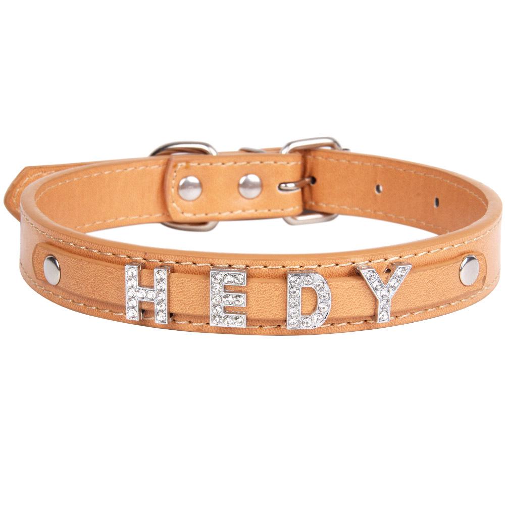 Glowing Rhinestone Pet Collar: PU Leather DIY Name Necklace for Cats & Dogs