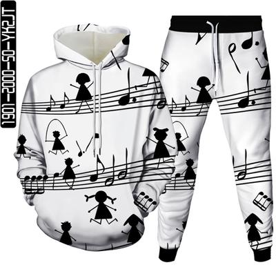 Musical Note 3D Print Men Tracksuit 2 Pcs Sets Autumn Spring Hoody Sweatshirt+Long Pants Sport Female Fashion Clothes Suit S-6XL
