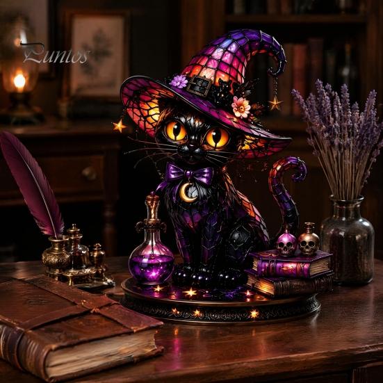 Whimsical Home Accents Gothic Witch Hat Night Light, Warm Glow Acrylic Halloween Decorative Lamp, Vintage Creative Props Spooky Decor for Mantel Shelf