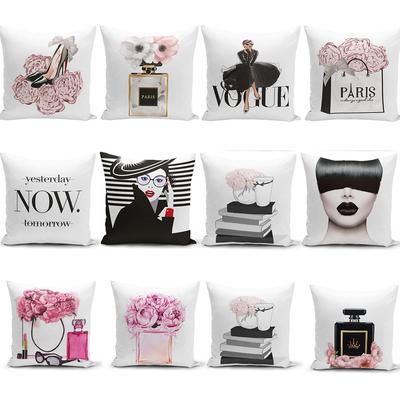 Almofada Temática de Moda Perfume Flor Capa de Almofada Quadrada Decorativa Francesa Veludo de Couro Pêssego Super Macia Casa Luxo Leve