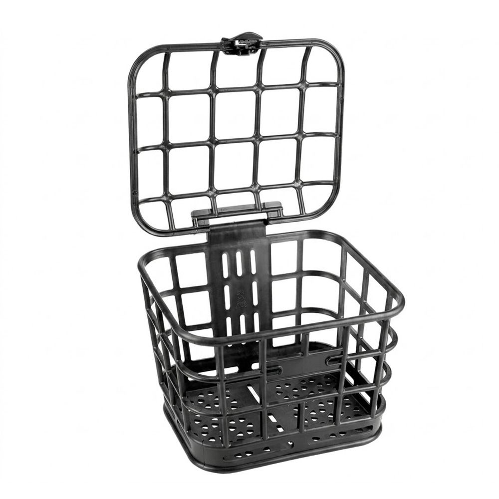 Black Bike Front Basket Detachable Hollow Bicycle Storage Basket Plastic With Lid Bike Front Carrier Bag Cycling Accessories