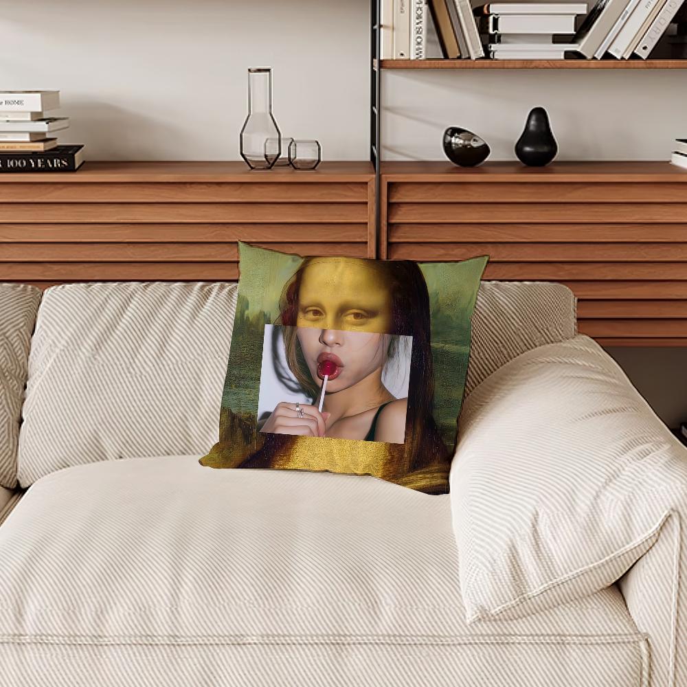 Aesthetic Art Mona Lisa Funny Pillow Case Sofa Living Room Bedroom Headboard Backrest Cushion Square Cushion Nap Time