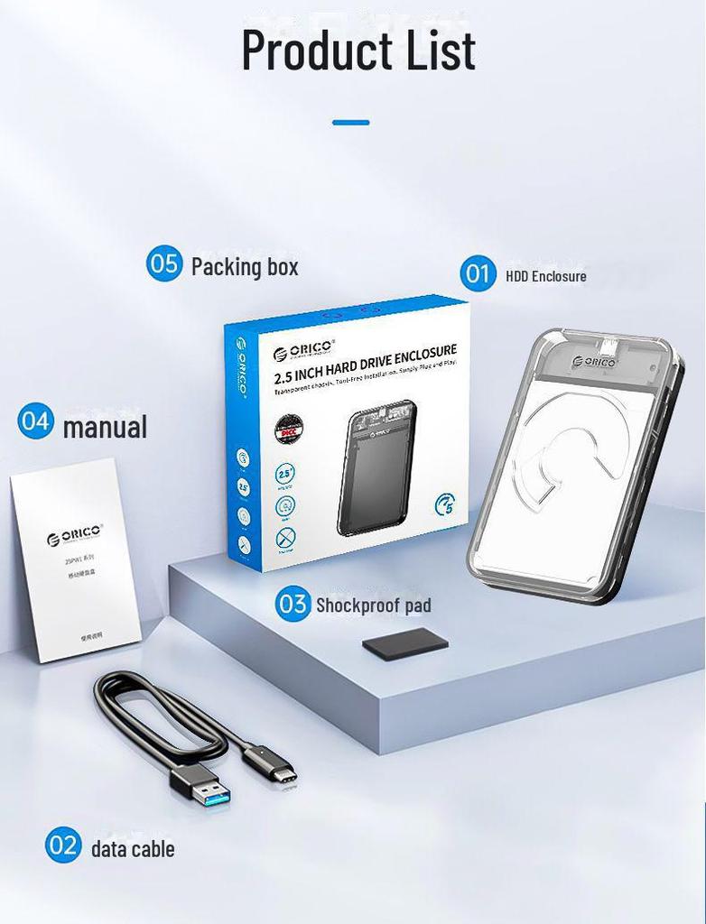 Orico 2,5" Externes Typ-C SATA SSD/HDD Gehäuse für Notebook