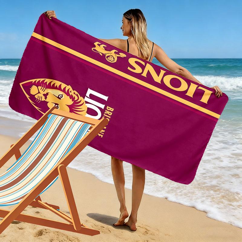 Brisbane Lions Print Beach Towel, Large Soft Quick Dry Towel for Beach Camping Swimming