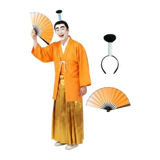 [R-Dream] Lord Cosplay Costume Set, Topknot, Headband, Fan Included, Japanese Clothes, Hakama, Men s Funny Costume, Halloween Costume, Samurai