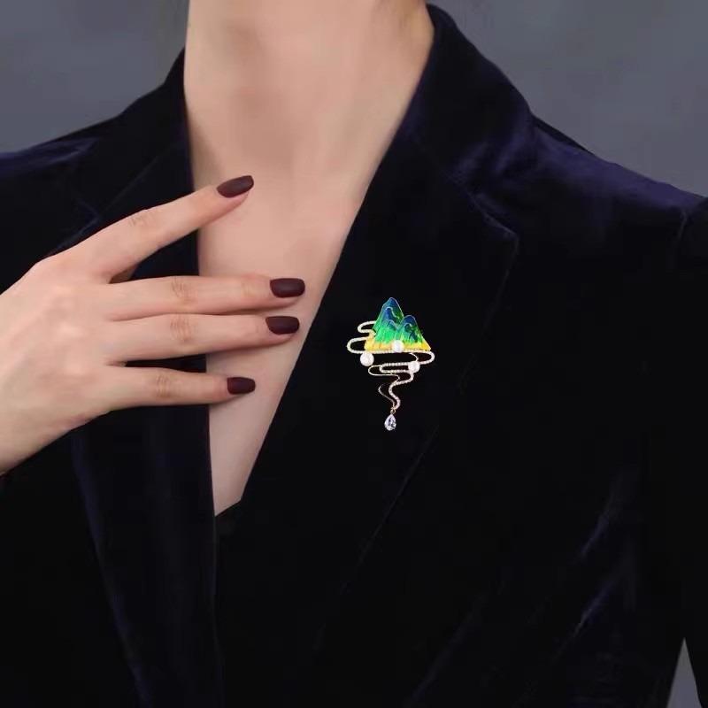 Chinese Style Landscape World Pearl Artistic Brooch Grand Design Corsage Accessory