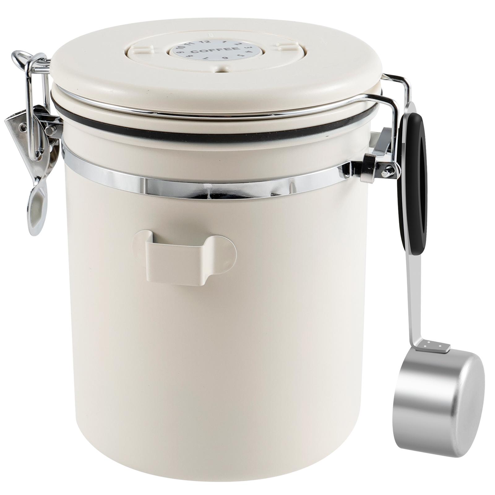 

Канистра для хранения кофе 1,5 л, двойной герметичный контейнер для кофейных зерен с ложкой, банка для хранения кофе из нержавеющей стали 304 белый