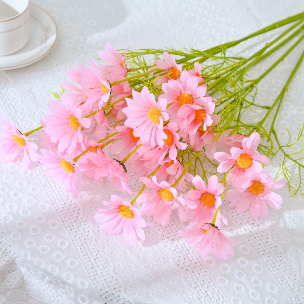 5 Heads Artificial Daisy Flower, Realistic Faux Floral Design, For Living Room Bedroom Tabletop Home Decoration, Decor Supplies