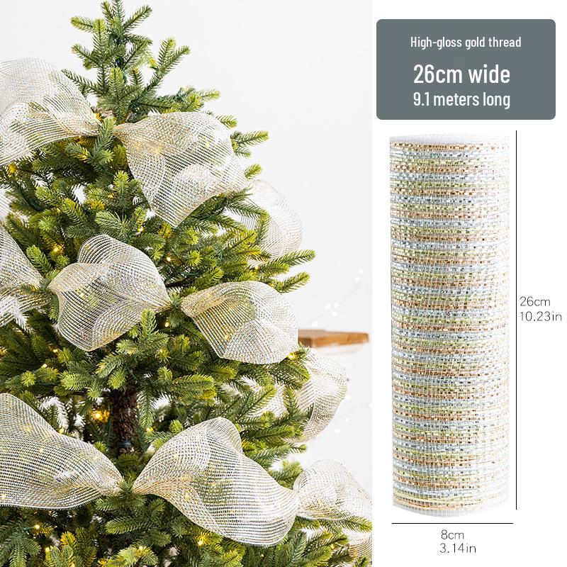 Gold & Silver Christmas Tree Decorations: Mesh Ribbon & Ornaments