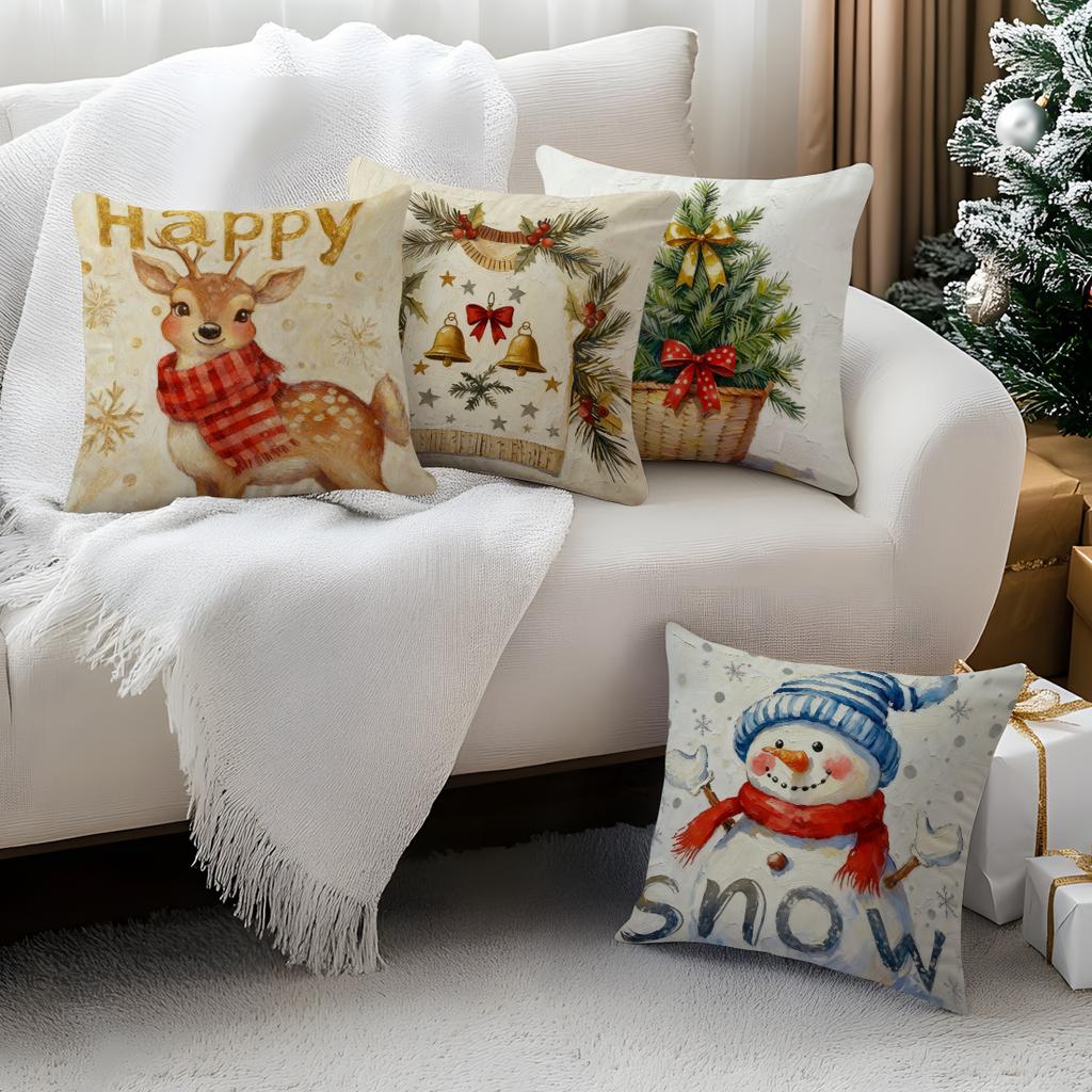 Oil Painting Style Christmas Pillowcase Bedroom Sofa Cushion Cover 100% Polyester Living Room Cushion Pillowcase Home Decor