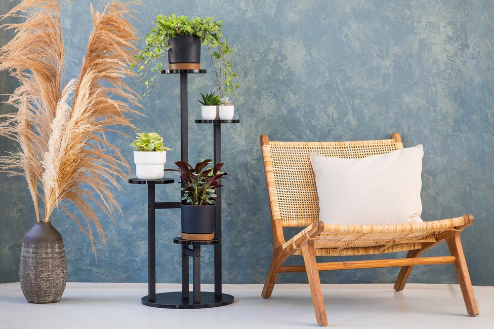 FINO Universal Flower Stand - Black, 4-tier Flower Stand for 6 Pots