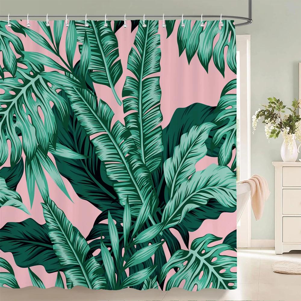 3D Badezimmervorhänge Tropische Grüne Blätter Pflanzen Monstera Druck Duschvorhang Heimdekoration Wasserdichter Stoff Badewannenvorhang