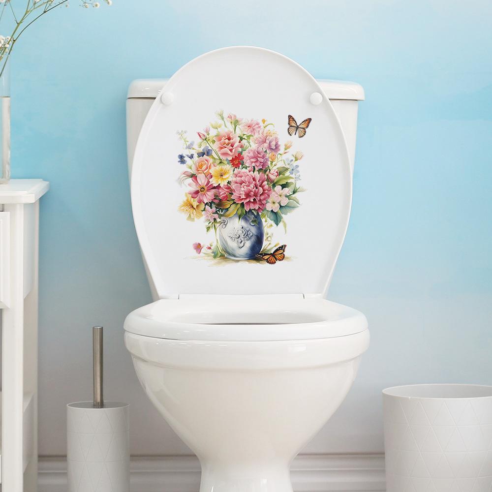 Flowers and Leaves Vase Toilet Stickers Bathroom Home Decoration Wall Stickers