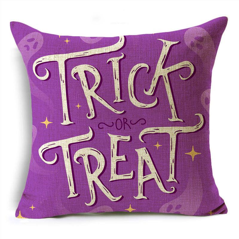 Colorful Halloween Trick Or Treat Dwarf Skull Pumpkin Linen Throw Pillowcase Decorative Cushion Cover For Sofa Living Room Party