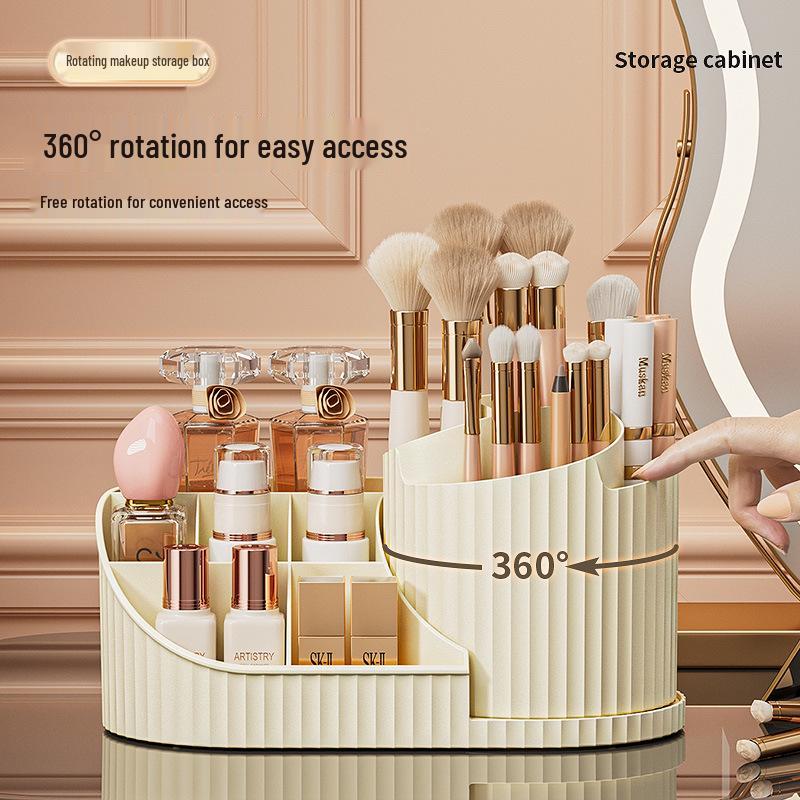 Rotating Makeup Organizer: Large Capacity Cosmetic Storage for Lipsticks, Eyeshadows, Eyebrow Pencils, and Brushes.