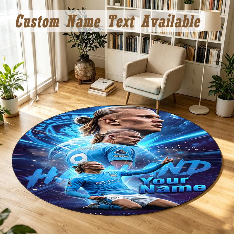 Round Rug Custom NameErling Haaland Pattern Non Slip Carpet Home Floor Decor