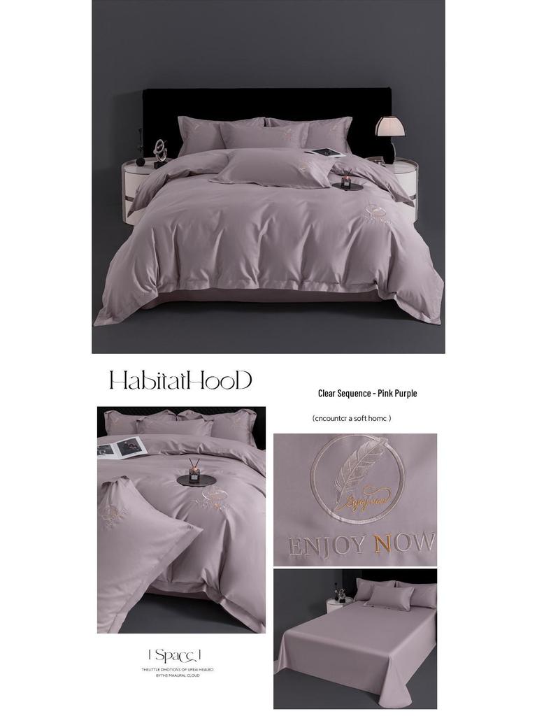 High-End 60s Long-Staple Cotton Embroidered Four-Piece Bedding Set with Duvet Cover & Bed Sheet