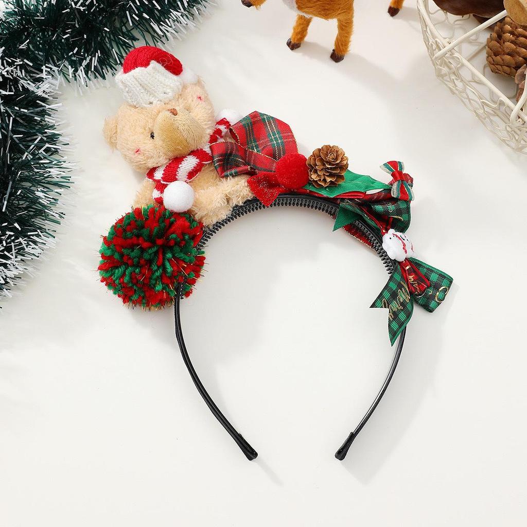 Festive Plush Antler & Bow Sequin Headband: 3D Christmas Hair Accessory
