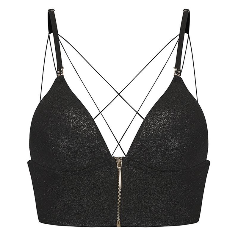 French underwear sexy thin glossy thin shoulder strap front buckle beautiful back underwear suspender triangle cup no steel ring bra