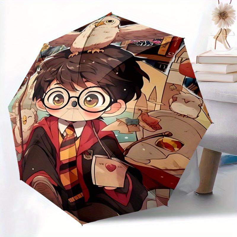 Harry Potter Automatic Open/Close Umbrella Compact Travel Umbrella, 8 Rib Heavy Duty Construction, Ideal Gift, 201