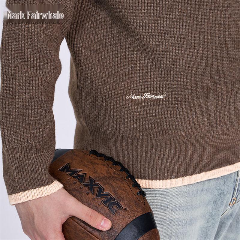 Mark Fairwhale Men's Thick Embroidered Colorblock Crew Neck Sweater