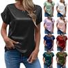 Summer Ladies Temperament Pullover Round Neck Straight T-shirt Solid Color Silk Gloss Casual Style Short-sleeved Top