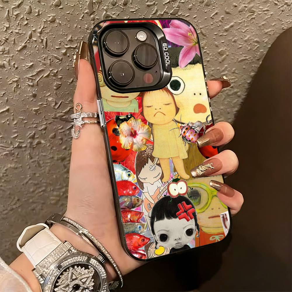 

Cute Y-Yoshitomo N-Nara Phone Case For iPhone 17,16,15,14,13,12,11 Plus,Pro Max,XS,Colored Silver Plated Inside Cover iPhone17PRO