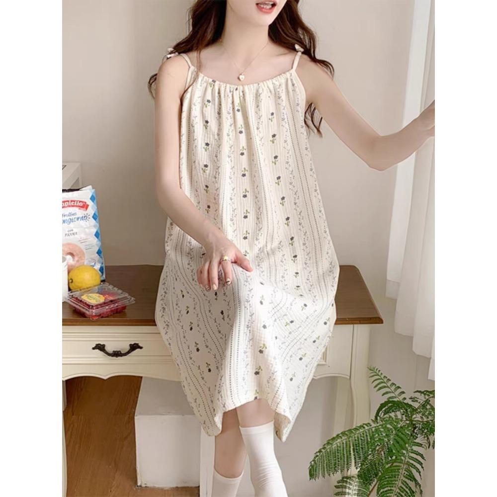 Sweet Cartoon Princess Style Nightgown for Women In Summer New Sexy Suspender Bubble Wrinkle Cloth Home Clothes