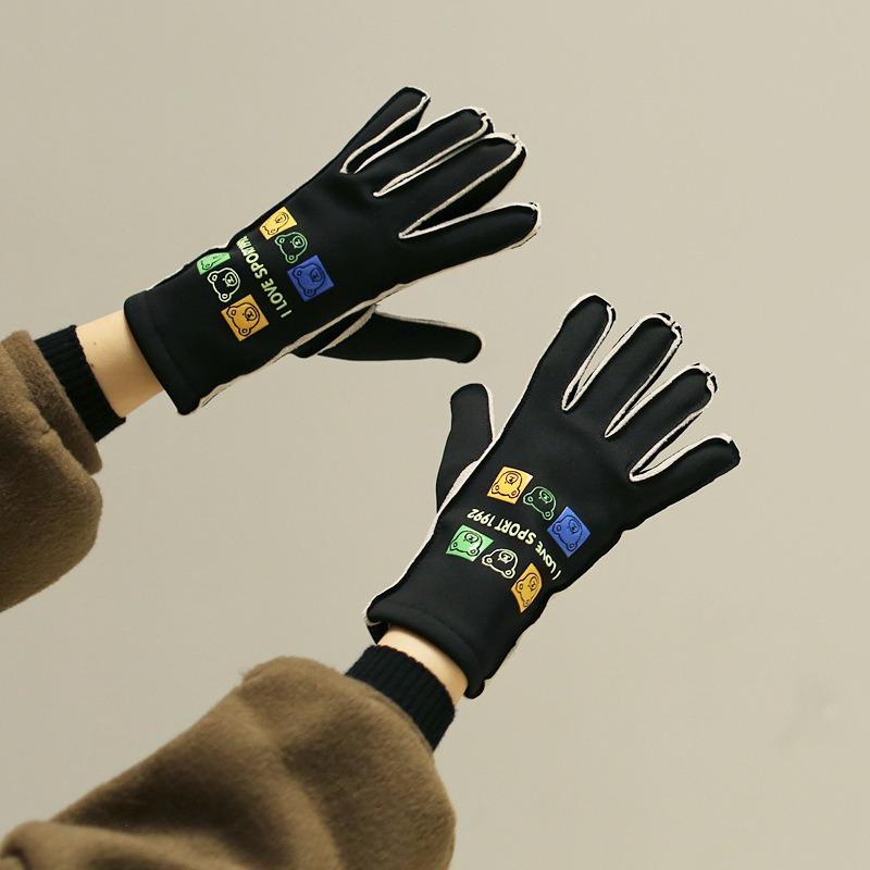 New thermal gloves women's autumn and winter cute bear velvet outdoor windproof waterproof cycling non-slip riding