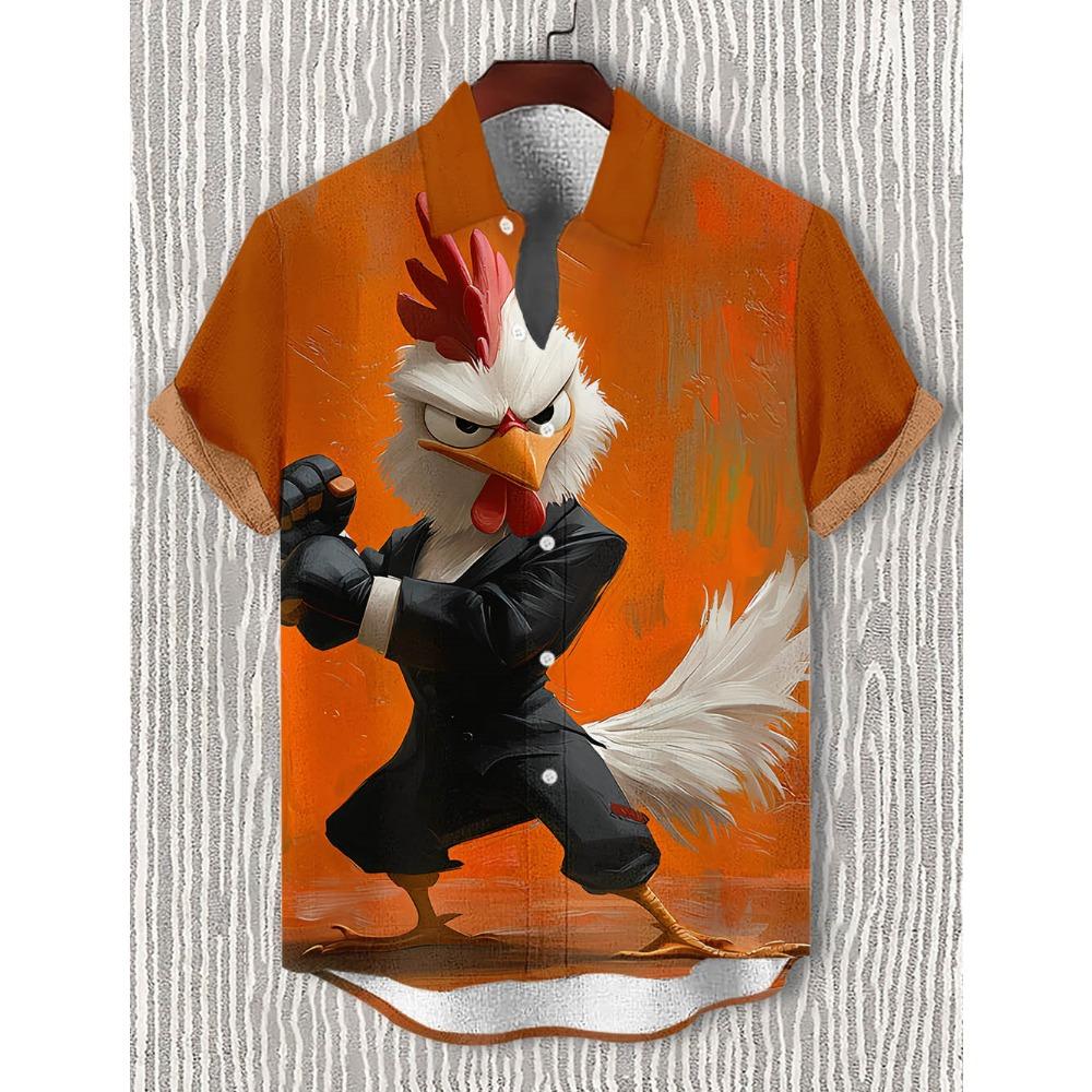 Men's Angry Animals Shirts Fashion Short Sleeve Button Down Lapel Shirts For Summer Oversized Tops Casual Hawaiian Shirts