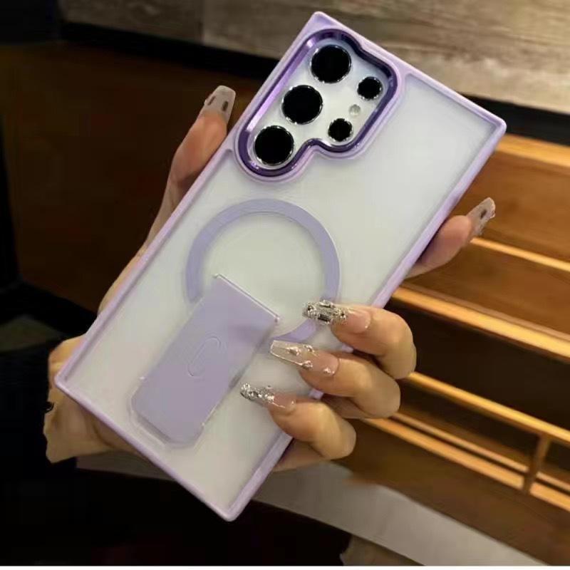 Suitable for Samsung S25ultra Mobile Phone Case Matte Bracket Magnetic Suction S24ultra Protective Case S23 New Anti Slip
