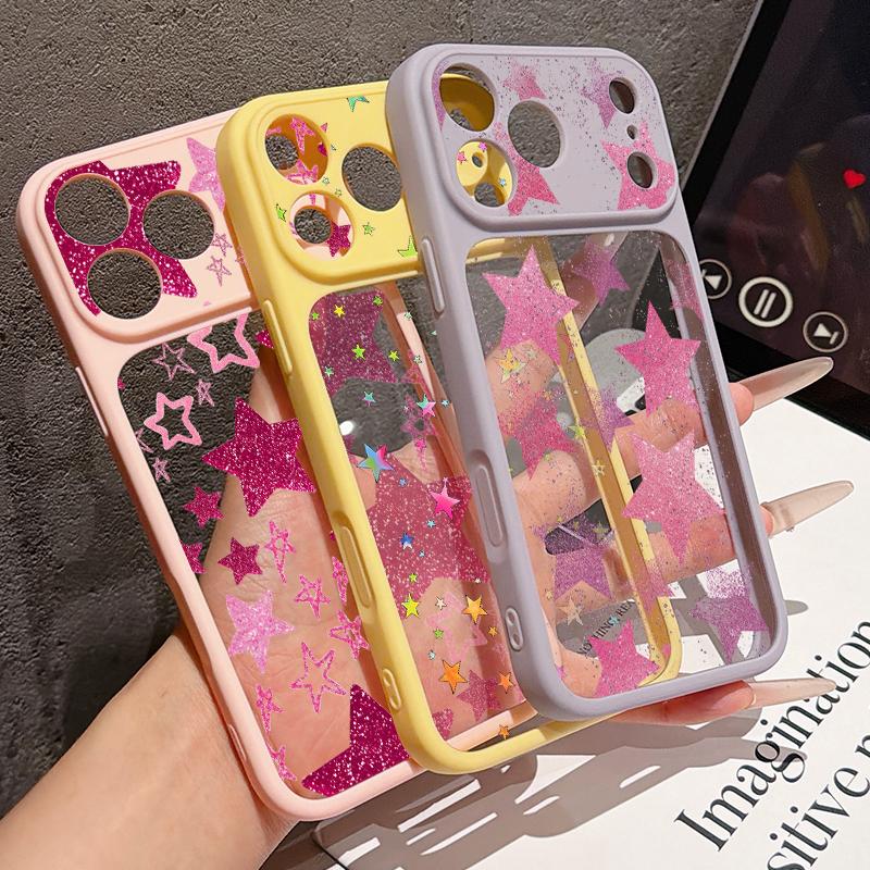 Colorful Stars Print Phone Case For iPhone 17 Pro Max For iPhone 16 15 14 13 Pro Max Luxury Hybrid TPU+PC Clear Back Hard Cover