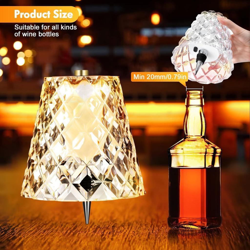 3 Color Wireless Bottle Lamp Touch Dimming Cordless Lampshade Rechargeable Wine Bottle Lights for Bedroom Living Room Kitchen