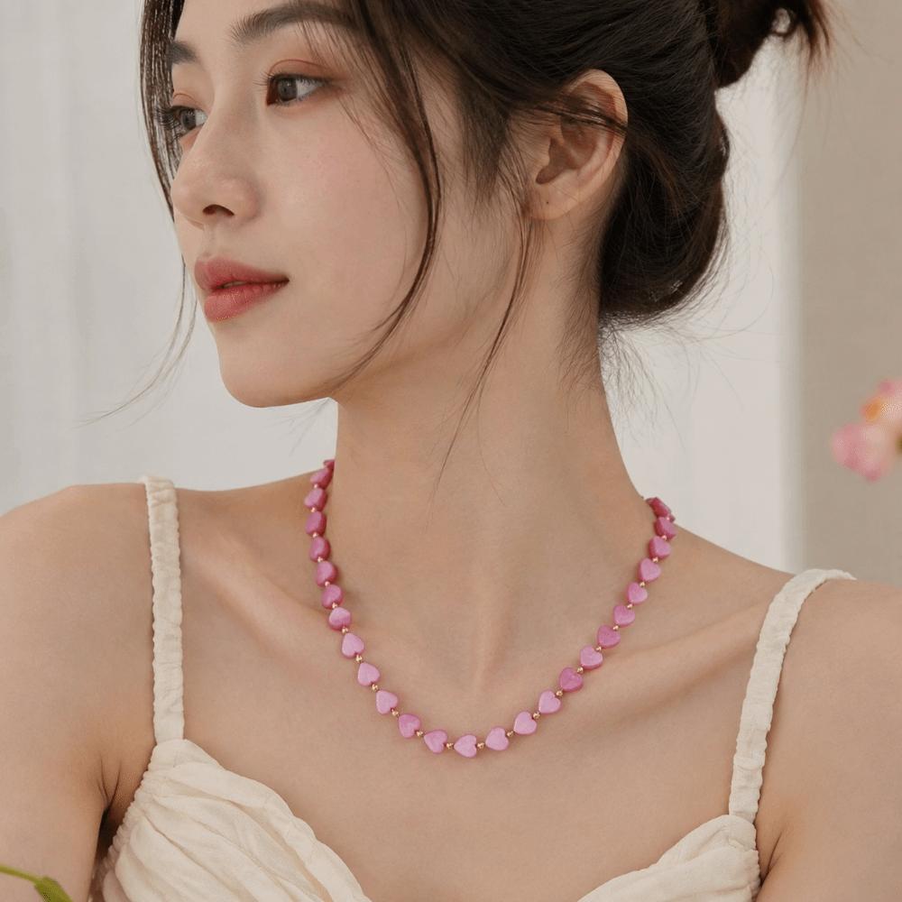Adjustable Heart Beaded Necklace Ornaments Collarbone Chain Girls Couple Gift