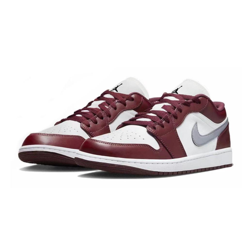 Jordan Air Jordan 1 Slip Resistant Abrasion Resistant Low Top Vintage Basketball Shoes Unisex Burgundy HF3148-102(Team963-)