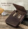 Crazy Horse Leather Handmade 6-Pen Magnetic Drawer-Style Fountain Pen Case