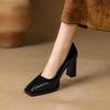 Fashion FHC New Soft Leather High Heels,Women Pumps,Fashion Office Working Shoes,Square Toe,Slip on,Black,Brown,Size 34-39,Dropship